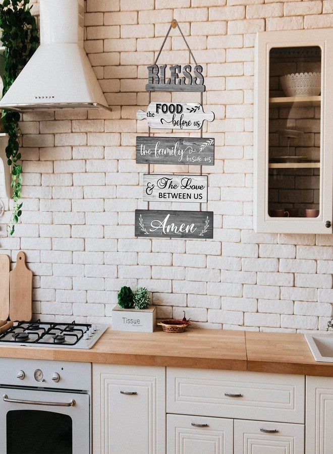 Buecasa Bless the Food Before Us Farmhouse Kitchen Wall Decor - Dining Room Decorations Collage Wall Art in White Grey Color - Wooden Rustic 5pcs Roped Wall Sign 13x24 Inches Vertical - Image 5